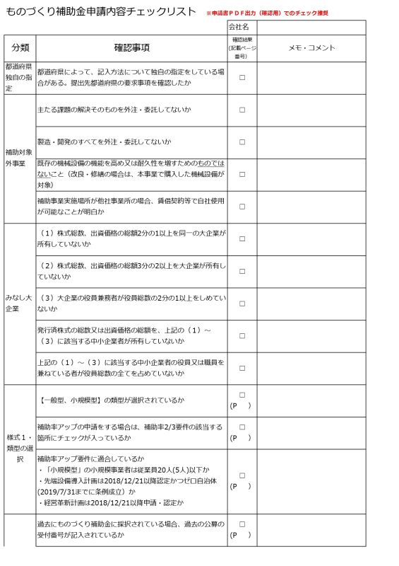 申請内容チェックリスト